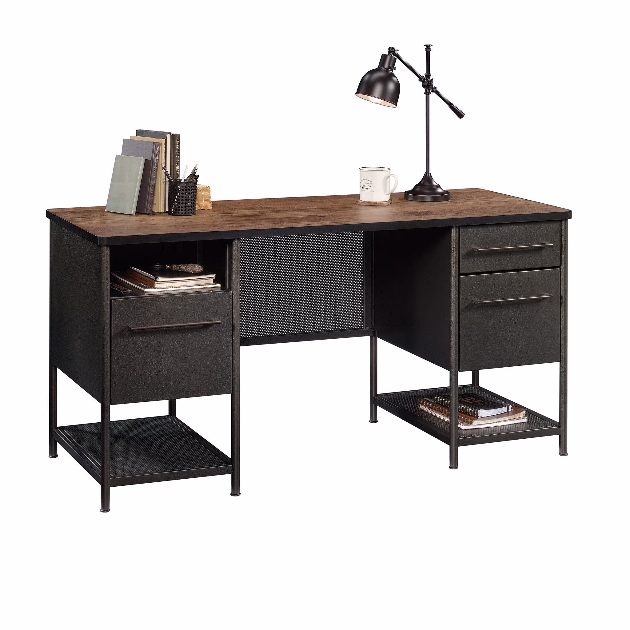 Sauder Boulevard Cafe Industrial Executive Desk, Black Finish