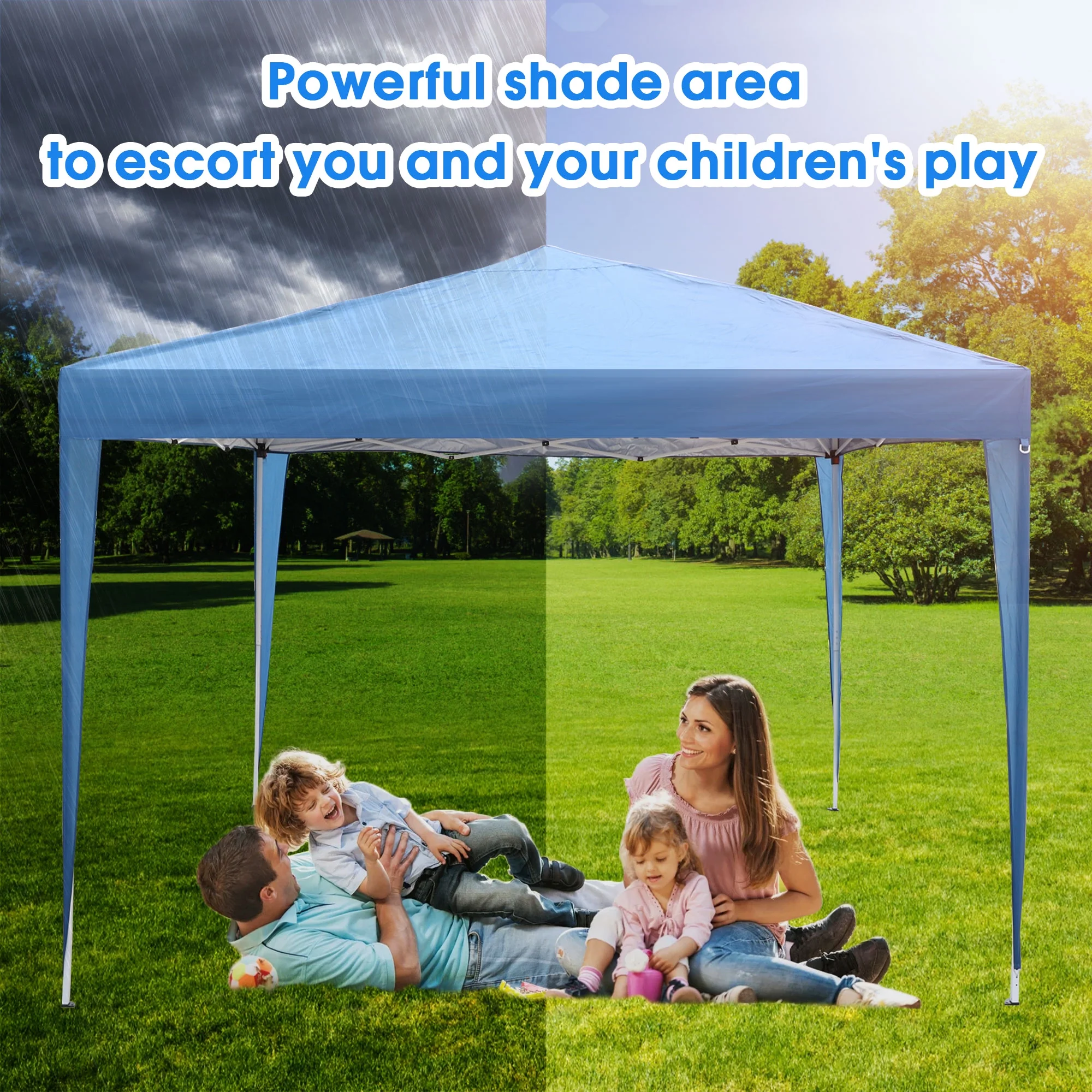 10 x 10 pop up canopy tent, 3 Adjustable Height, Easy Set-up Folding Shelter, UV Protection & Waterproof, Portable Instant Canopy, Carrying Bag, for Parties, Picnics & Camping, Blue