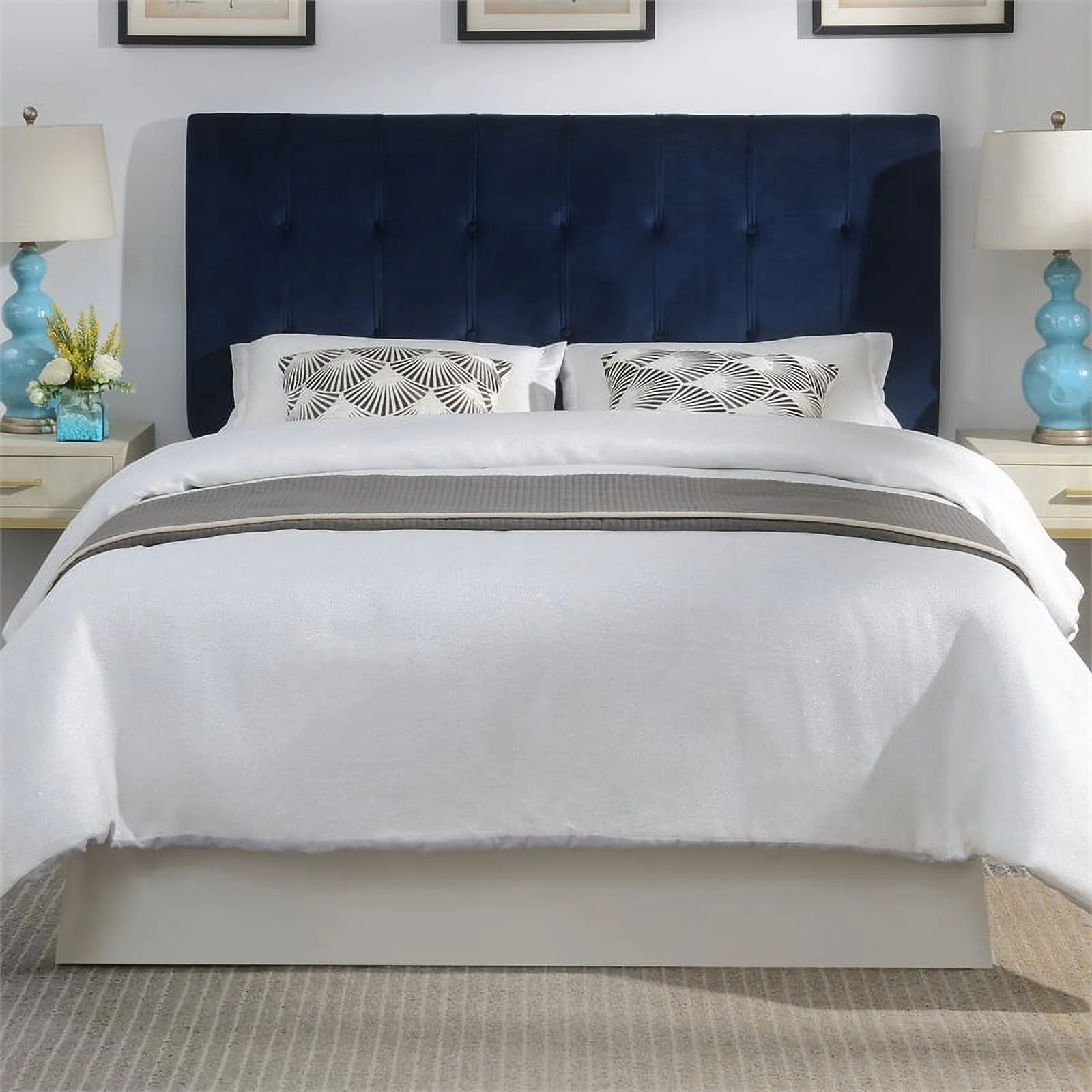 Regina Navy Blue Velvet Upholstered Queen Headboard