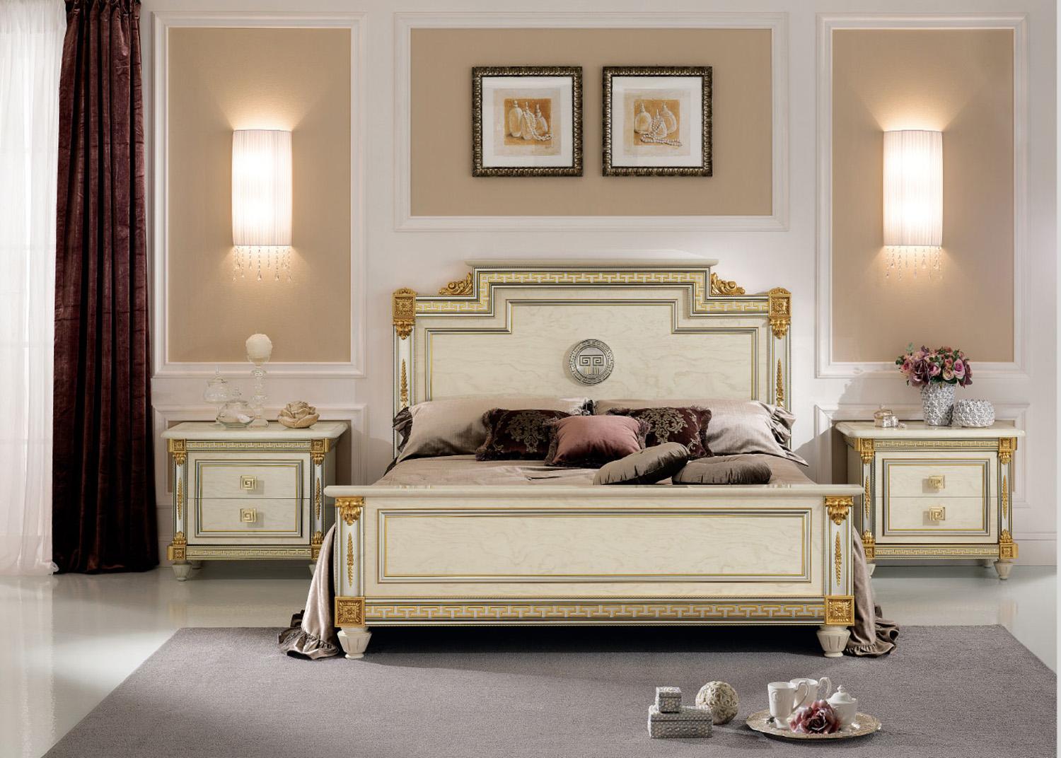 Glossy Ivory Luxury Queen Bed Liberty Night ESF Italy Made Classic Traditional