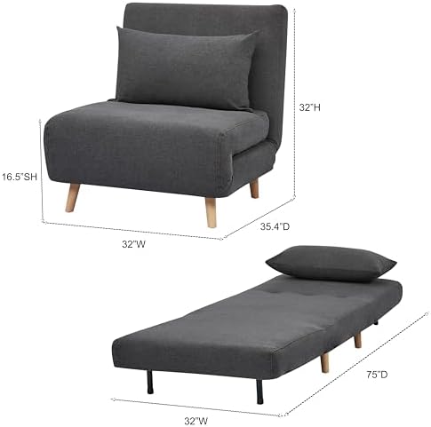 YZboomLife Artdeco Home Tustin Convertible Sleeper Chair \u2013 3 in 1 Chair Bed  Compact  Design  32-Inch (Mustard)