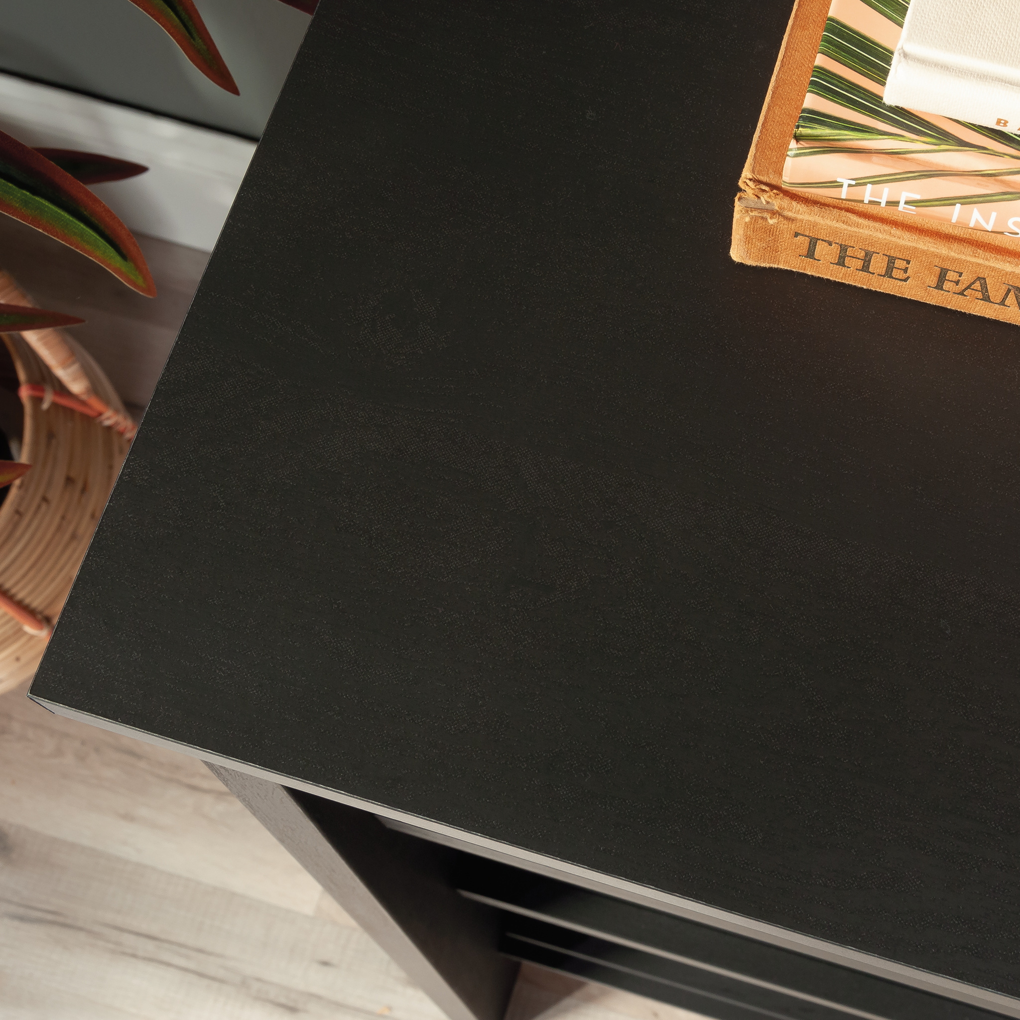 Sauder Trestle 6-Drawer Bedroom Dresser in Raven Oak, Raven Oak Finish