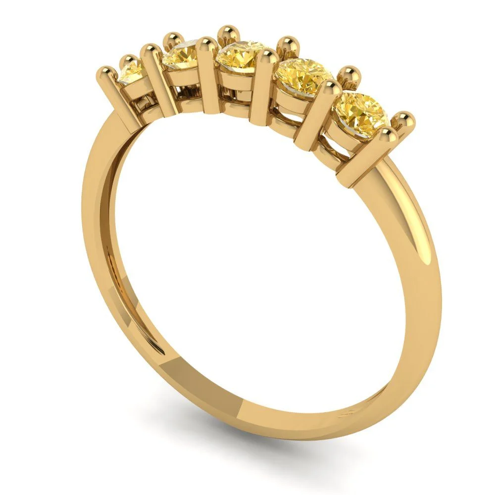 0.4 ct Brilliant Round Cut Natural Citrine 18K Yellow Gold Stackable Band SZ 3.5