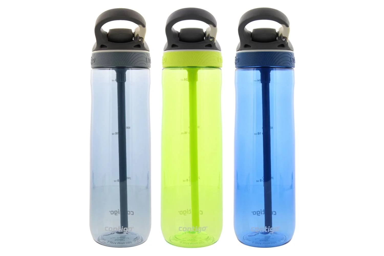 Contigo Autospout Ashland Water Bottle, 24oz - Stormy Weather, Vibrant Lime, Monaco (3 Pack)
