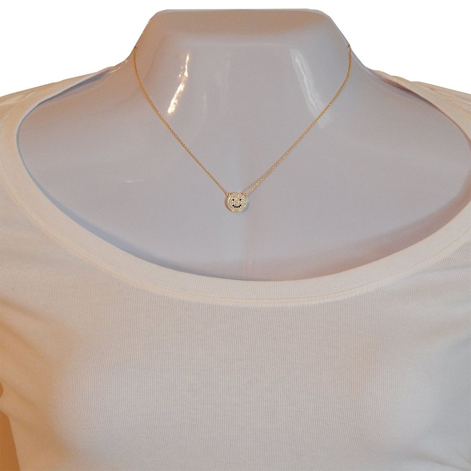 Beaute Fashion .925 Smile Emoji Happy Face Sterling Silver CZ Pendant Necklace - 16 inch + 2 inch Extender - GIFT BOXED (Silver Tone)