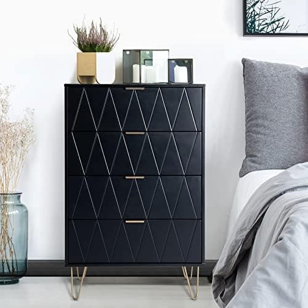 KHBIULIFE Thre' New 4 Drawer Chest Craft  Organization for Home & Office  Dresser Cabinet Office  File Cabinet with 4 Metal Legs (Black)