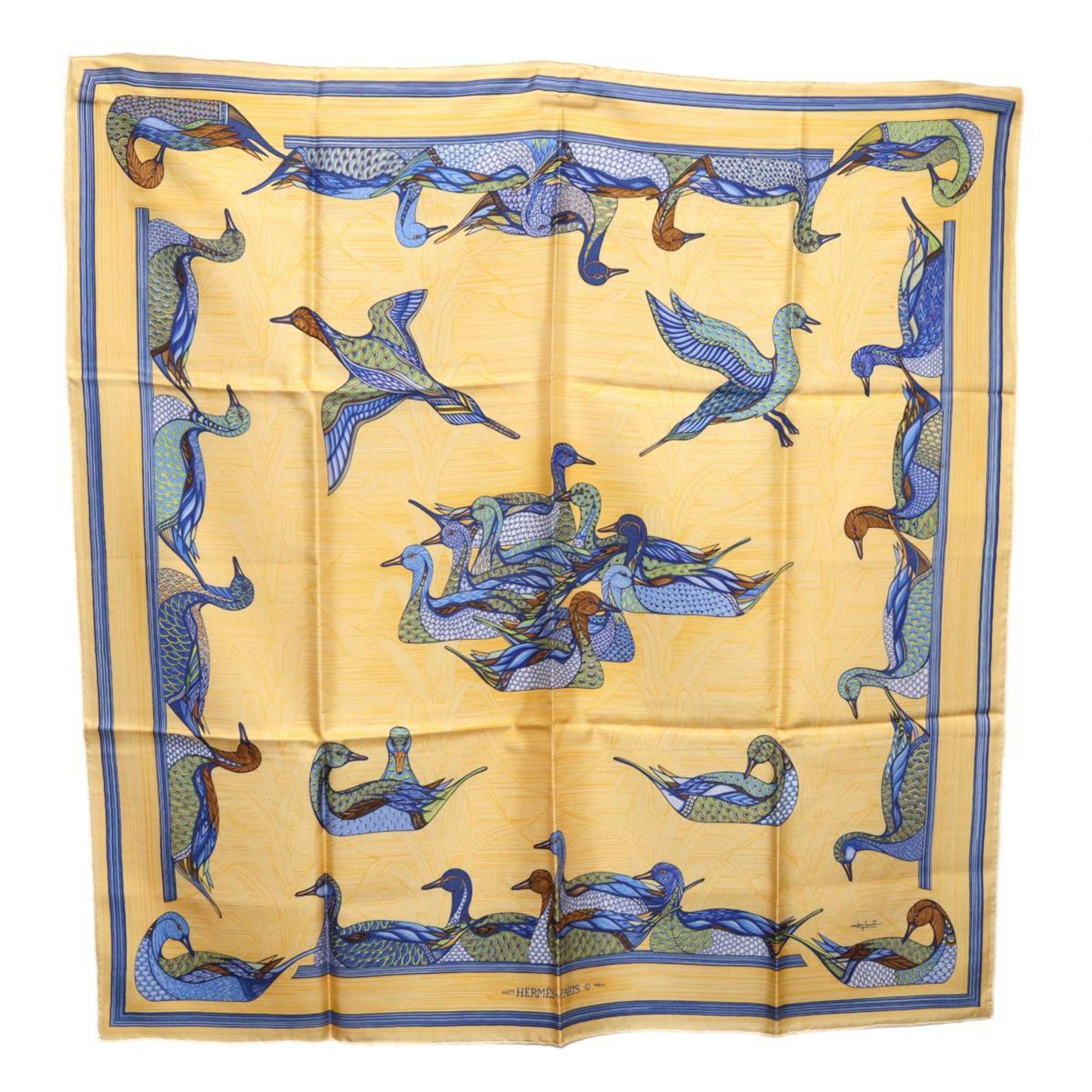 Pre-Owned HERMES / Hermes Carre 90 duck pond scarf 100% silk muffler (Good)