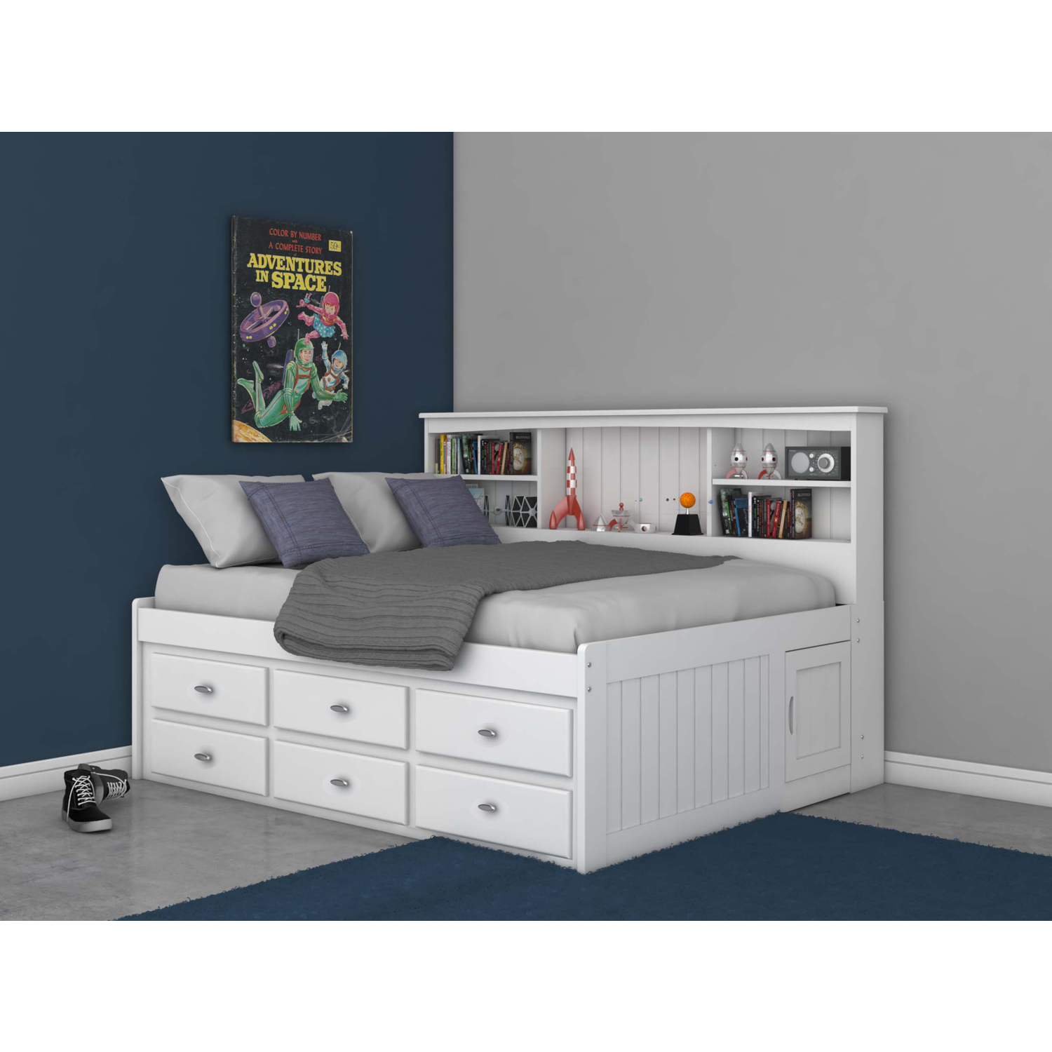 OS Home and Office Furniture 80223K6-22 Solid Pine bed in Casual White