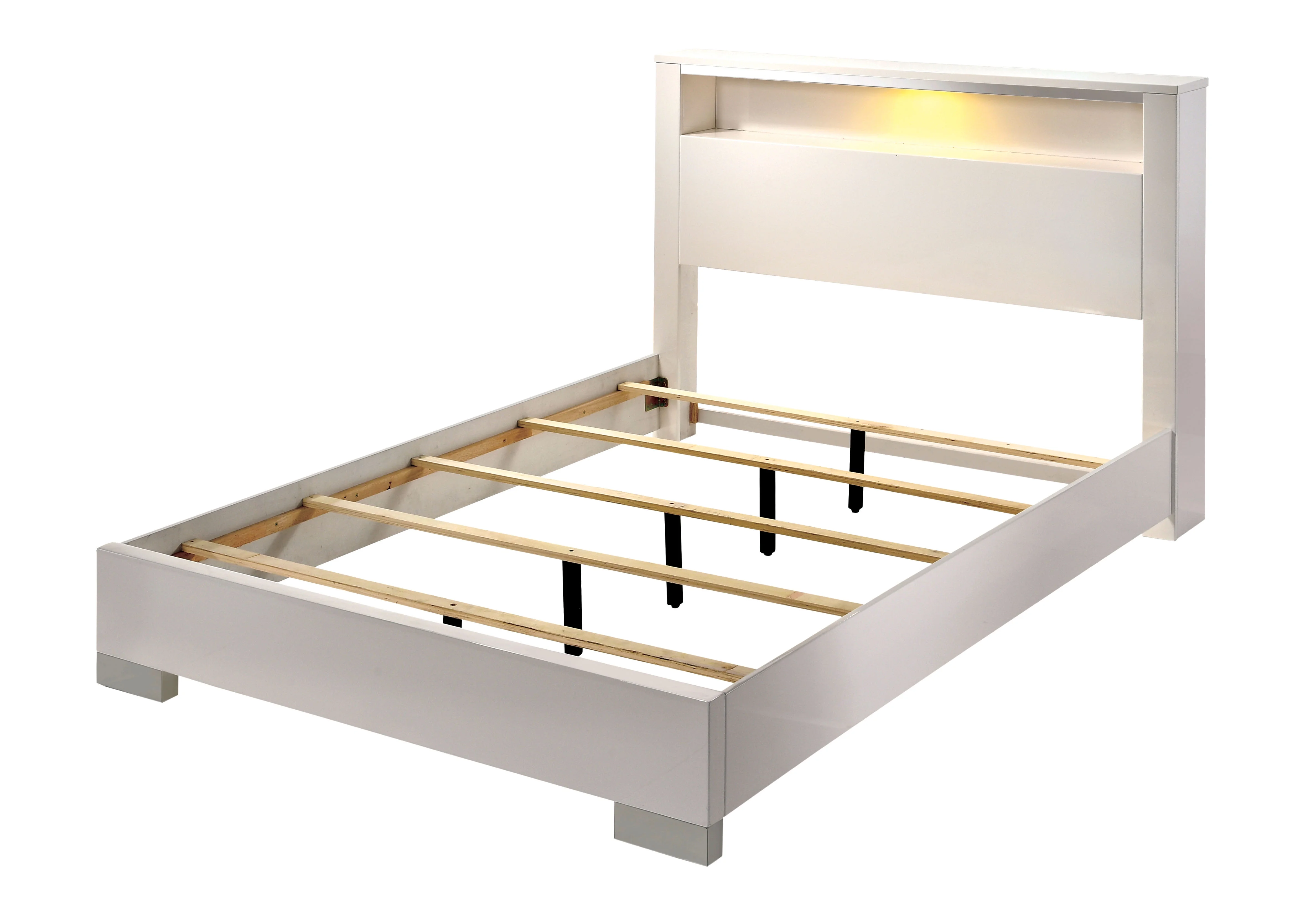 Furniture of America Quaker Contemporary Wood LED Panel Bed, Queen, White