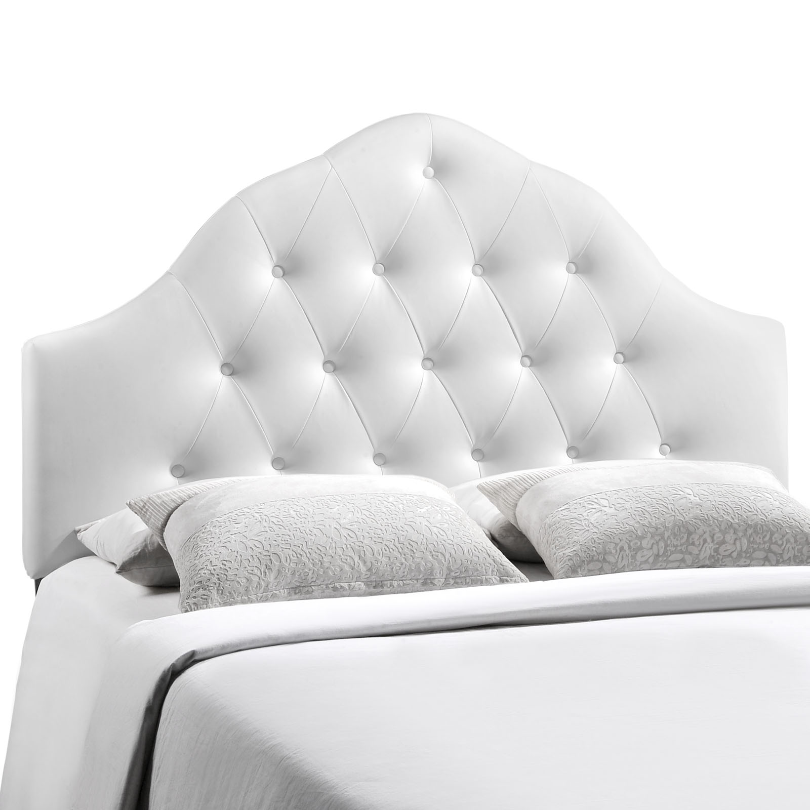 Modern Contemporary Full Size Vinyl Headboard, White Faux Leather