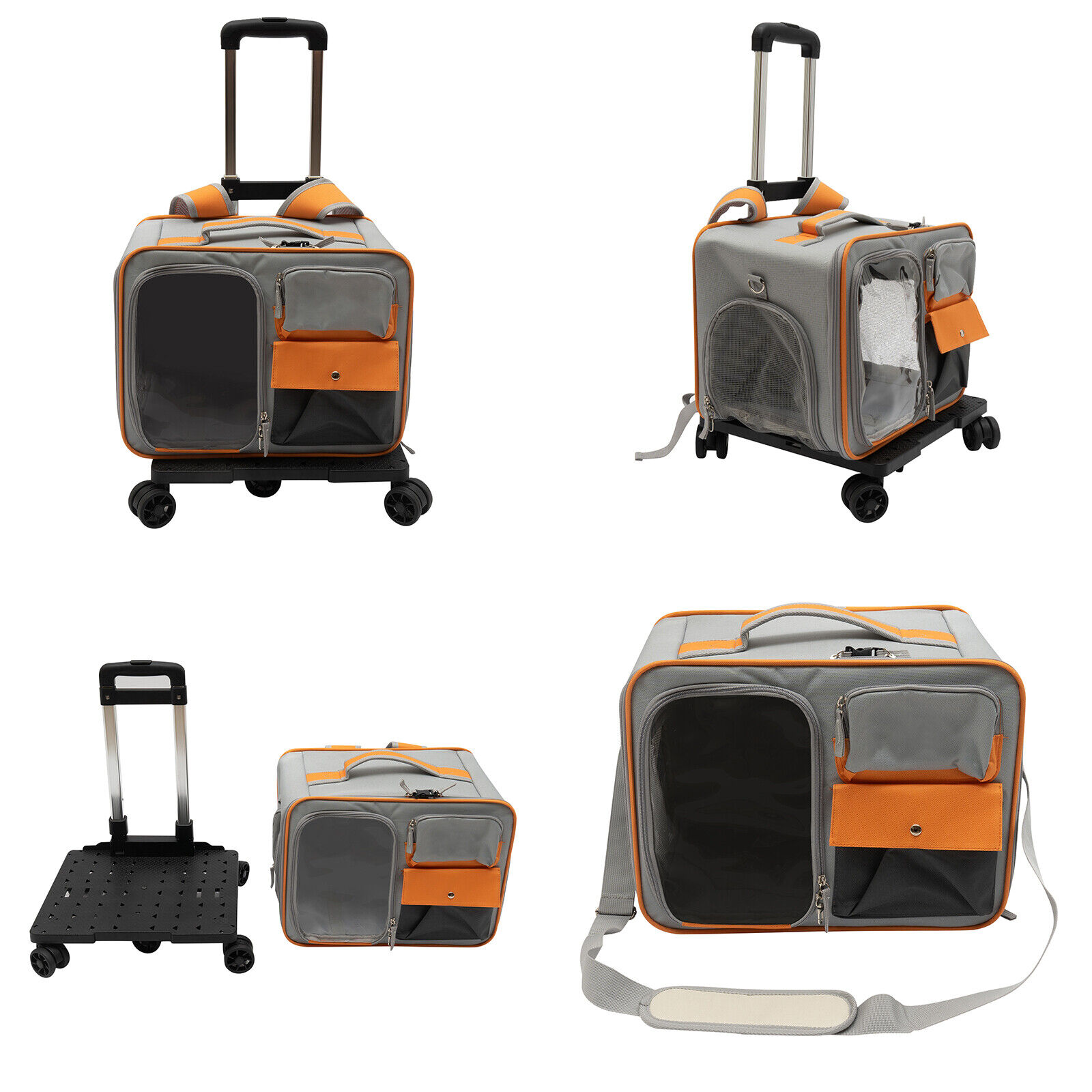 Grey Small Pet Carrier with Wheels Foldable Pet Carrier Bag with Telescopic handle