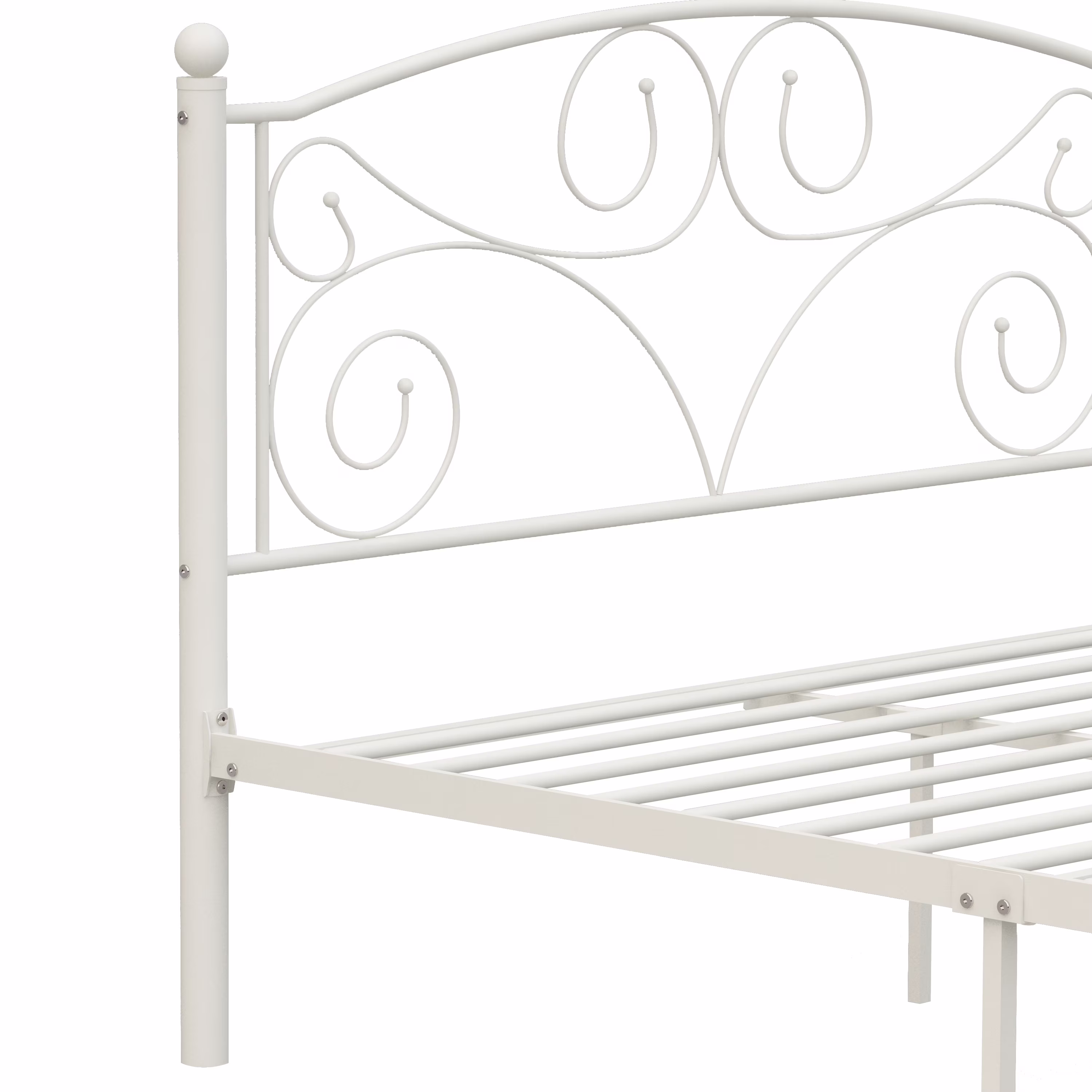 White Modern Style Metal Bed Frame, With Headboard and Footboard, Strong Steel Metal Structure , Queen Size, White