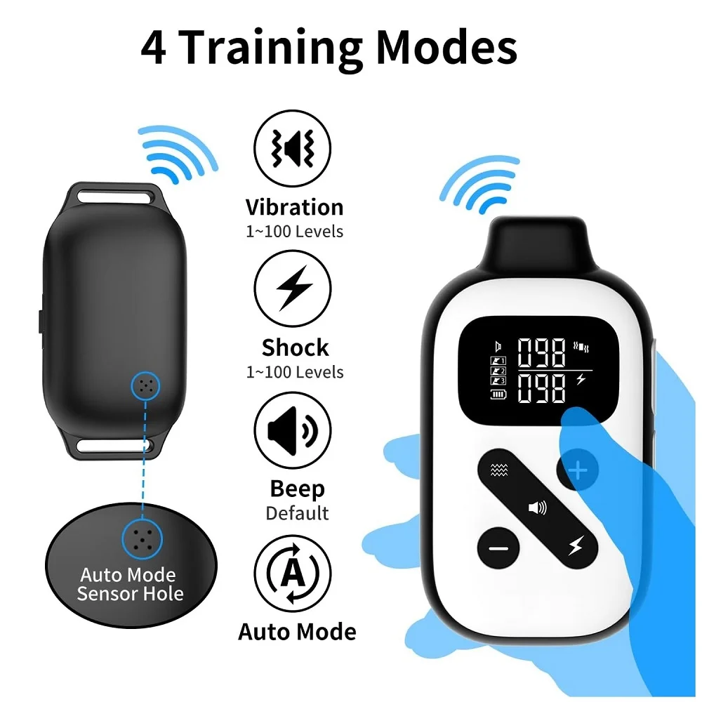 PetJoy Dog Training Collars For 3 Dogs,Dog Shock Collar With Remote,3600 Ft Range Training and Auto Anti Bark Collar,Shock Collar With Beep,Vibration& Shock