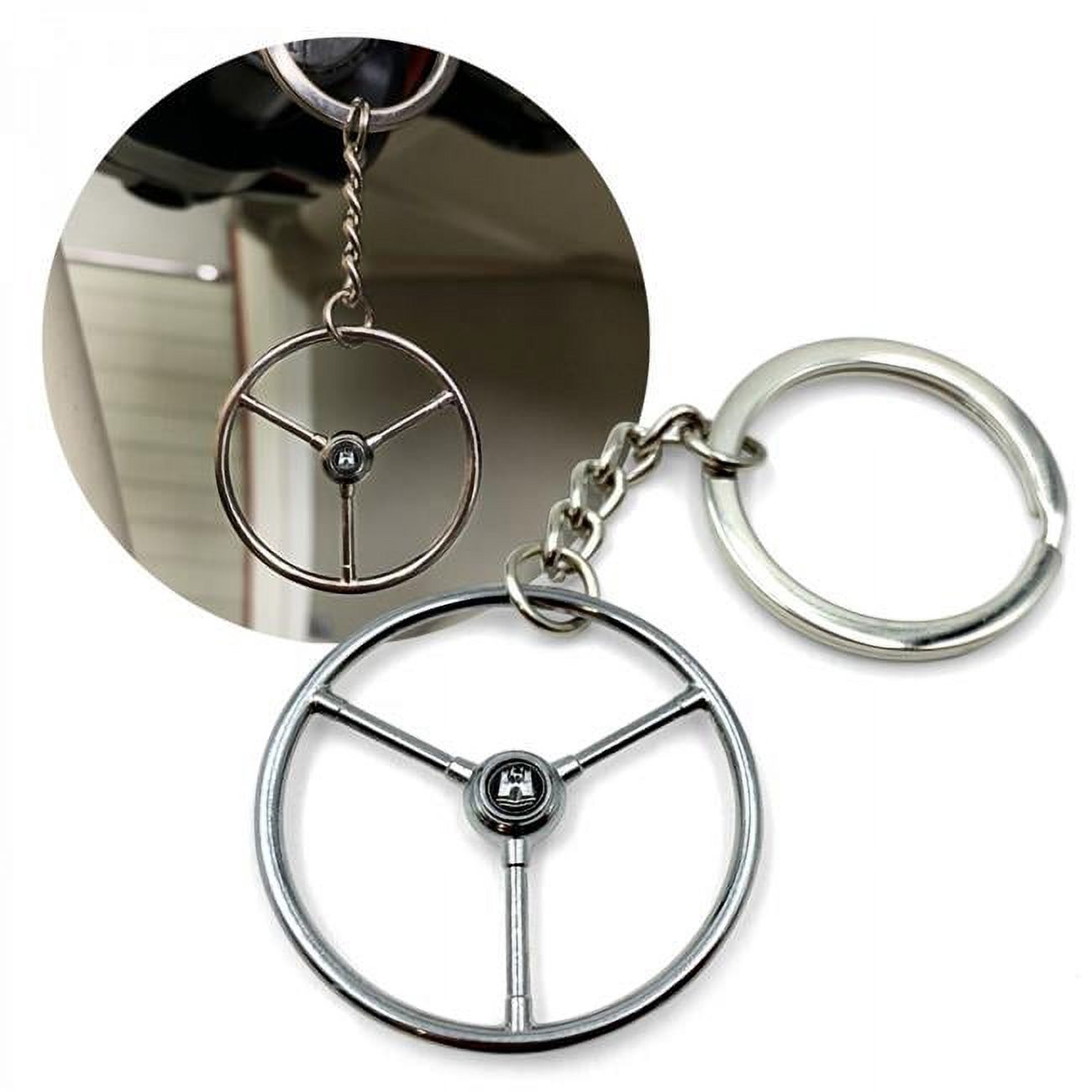 KaferLab  1948-65 Volkswagen Standard Beetle Chrome Steering Wheel Keychain - Wolfsburg Button