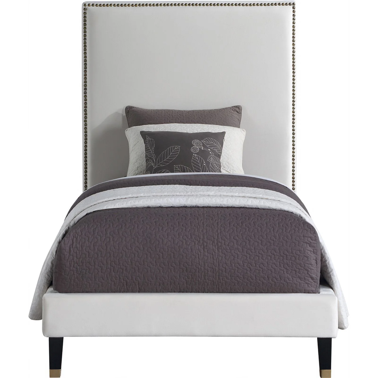 Meridian Furniture Harlie Cream Velvet Twin Bed