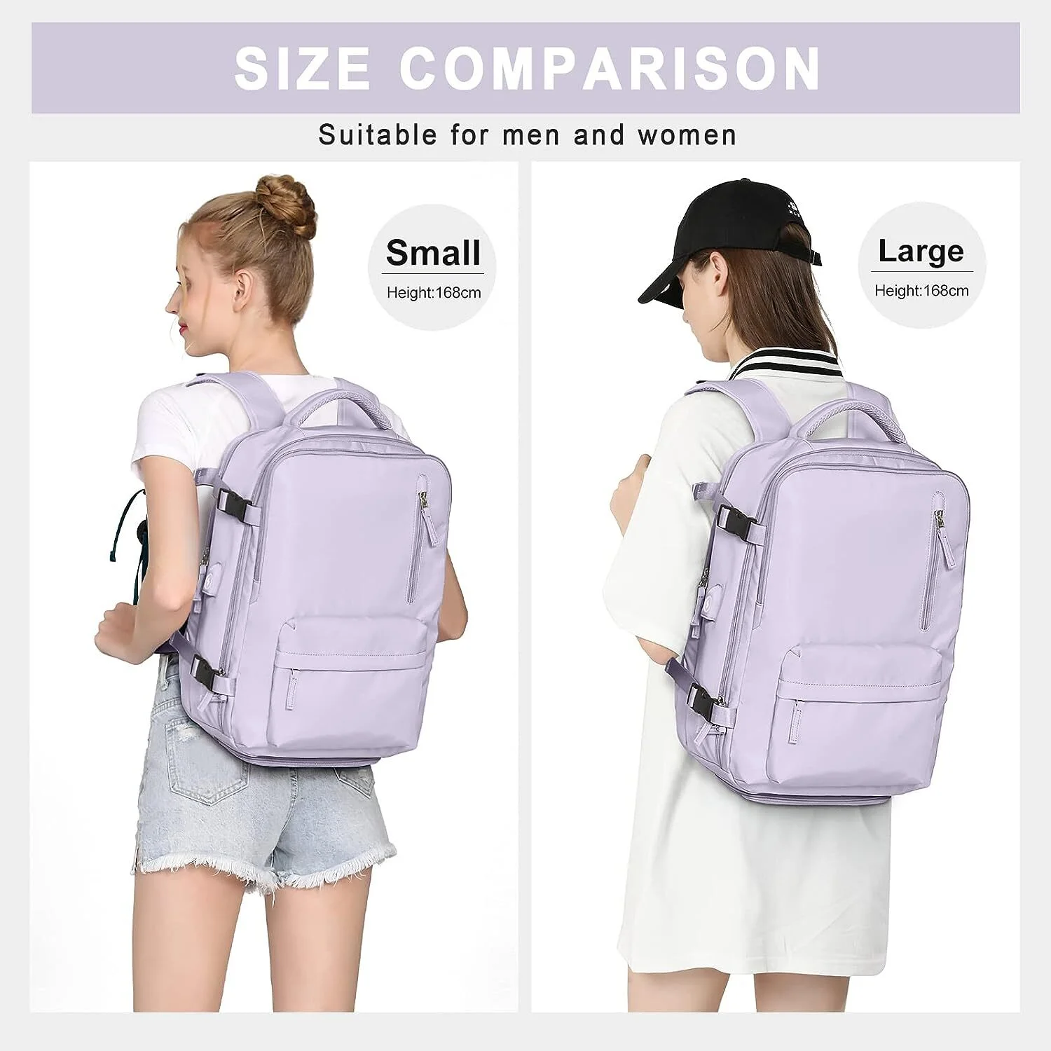 Wattne Travel Backpack for Men Women, Airline Approved Personal Bag,15.6 Inch Laptop Backpack, Carry On Backpack for Hiking Overnight with USB Charging Hole,Purple