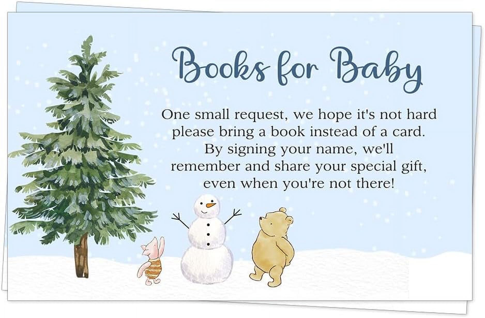 Winnie The Pooh Baby Shower Bring A Book Insert Little Library Collection Pooh Bear Piglet Winter Snow Snowflakes Vintage Nostalgic Unisex Gender Neutral Printed Cards (25 Count)
