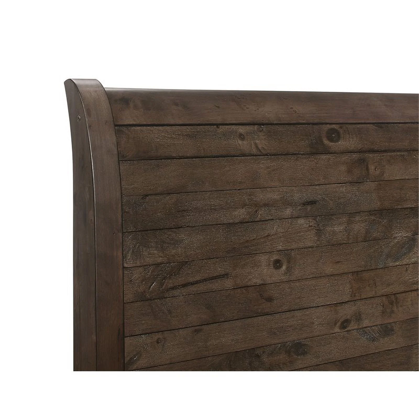 Wallace & Bay Bonilla Gray Brown Queen Bed with Curved Plank Headboard And Built-In Bench Footboard