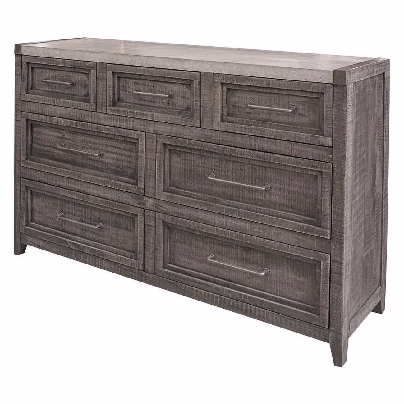 HomeRoots 524546 62 in. Gray Solid Wood Seven Drawer Triple Dresser