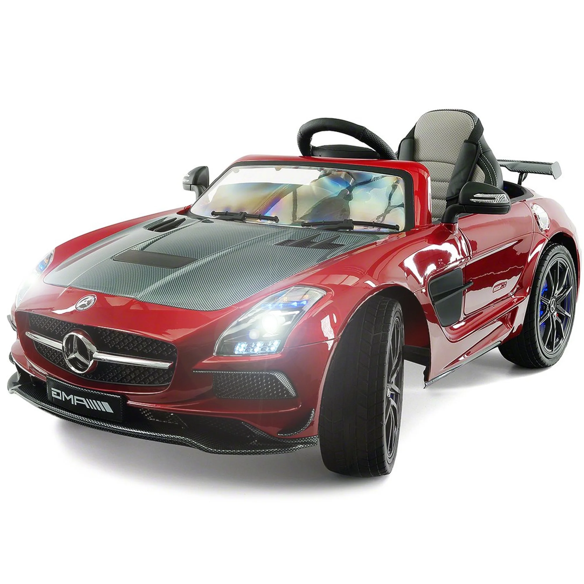 2019 Mercedes SLS AMG 12V Battery Powered Motorized Ride on Toy Car with Built in LCD TV, LED Lights, Leather Seat