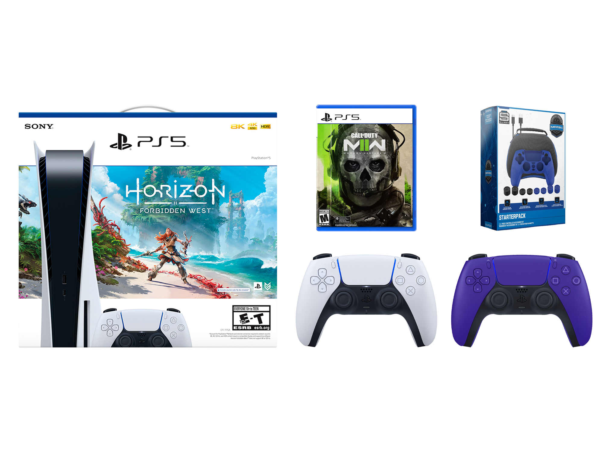 Sony Playstation 5 Disc Horizon Forbidden West Bundle with Extra Galactic Purple Controller, Call of Duty: Modern Warfare II and Surge Gamer Starter Pack