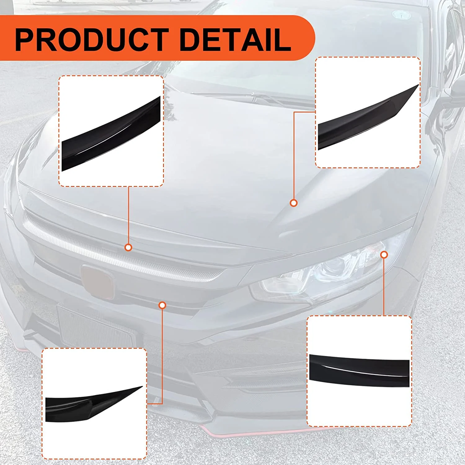 Kojem Front Hood Bonnet Bumper Upper Trim Lip Molding Trim Bar fits 2016 2017 2018 2019 2020 2021 Honda Civic