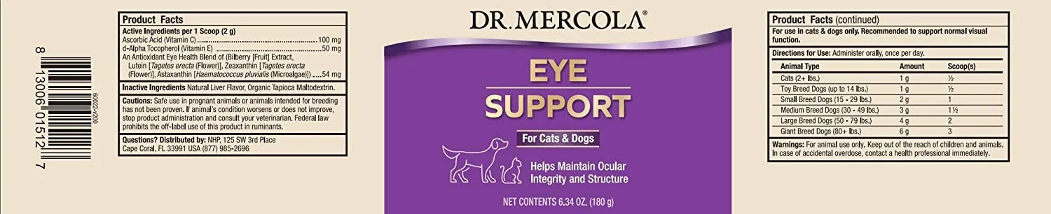 Dr. Mercola, Eye Support, For Cats and Dogs, 6.34 oz (180 g), non GMO, Gluten Free