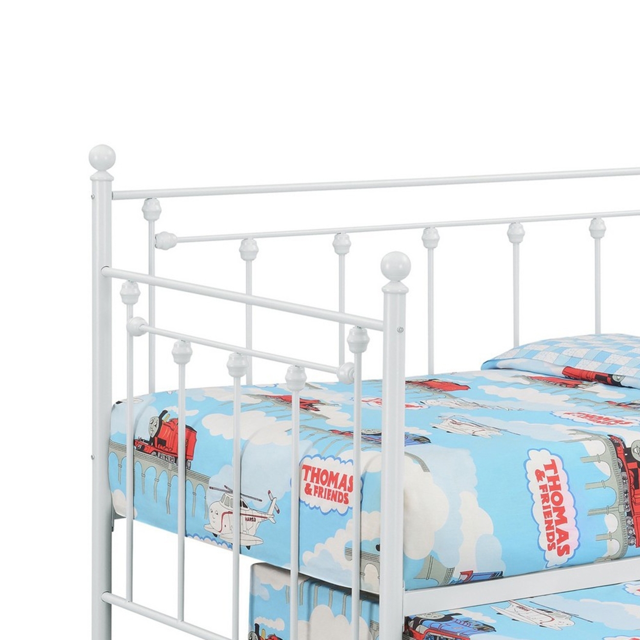 Olly Modern Daybed, Heavy Steel Metal Frame, Pull Out Trundle Bed, White