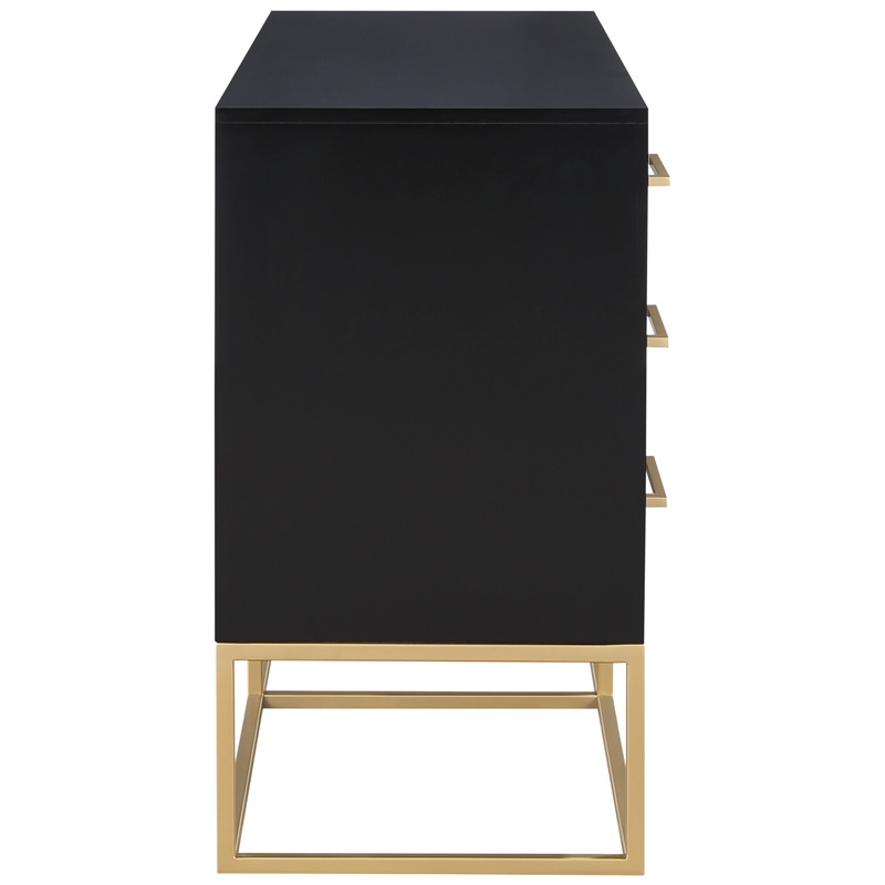 Meridian Furniture Maxine Black Dresser with Gold Metal Legs and Handle