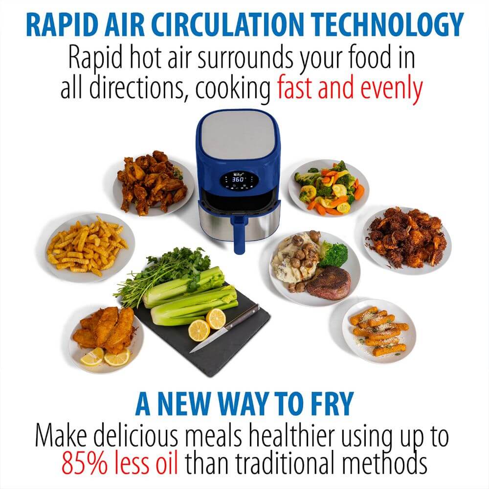 Deco Chef 3.7QT Digital Air Fryer (Blue) Bundle with Gourmet 12-Piece Knife Set