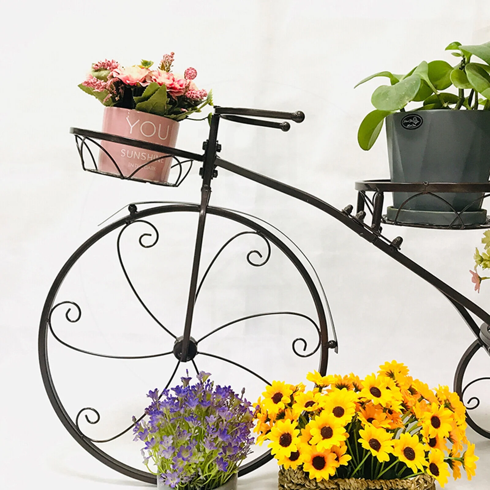 FETCOI Tricycle Plant Stand Flower 3 Pots Cart Holder Planter Rack Display Garden Patio