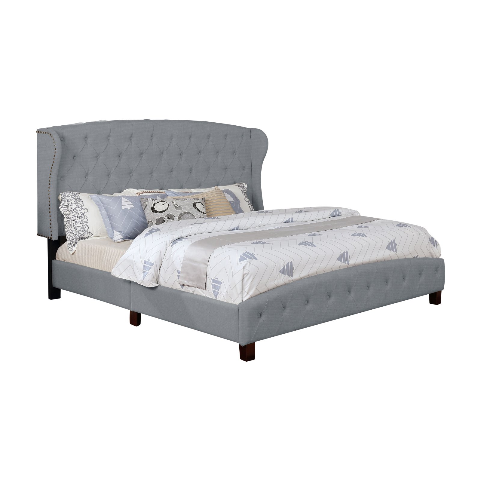 Leonel Signature Queen Size Upholstered Shelter Bed Nailhead Trim, Multiple Colors