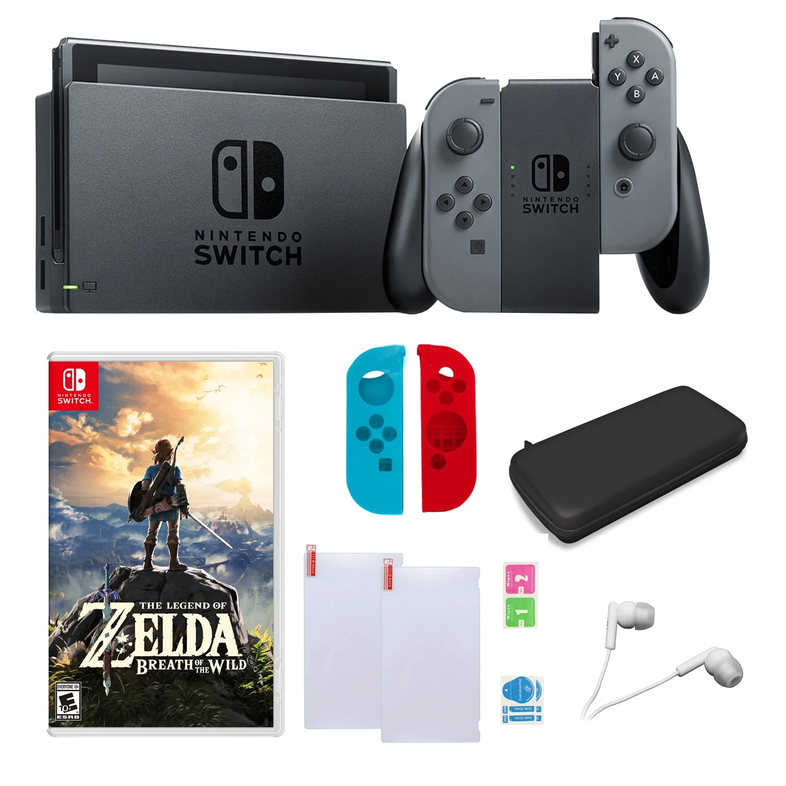 Nintendo Switch in Gray with Zelda Sleeves and Accessories Bundle