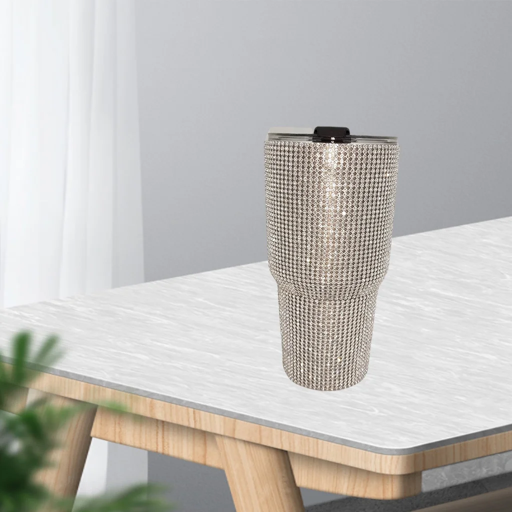 900ml Insulated Diamond Mug Stainless Steel Tumbler Water Vacuum Water Bottle Portable - , 21.5x11x11cm