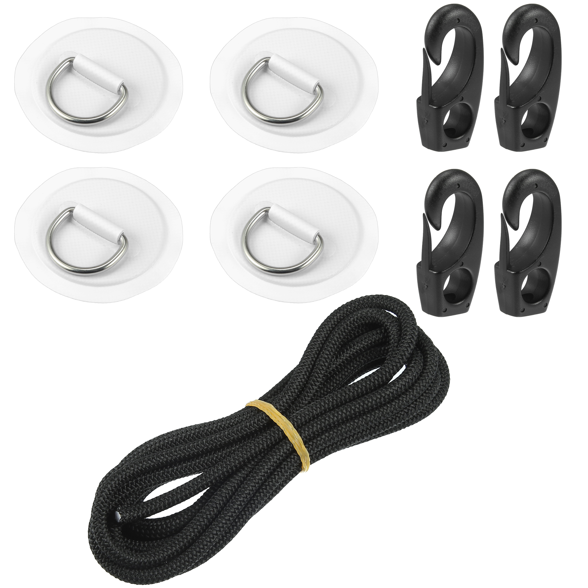 Unique Bargains 9pcs 11.81Ft 6mm Shock Cord with Hooks Elastic Deck Rigging Kit with 4 D Ring Patch for Kayak White