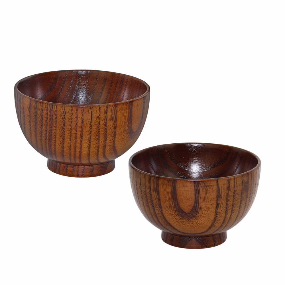 Set of 2 Japanese Style Solid Wood Bowl Children Kids Baby Serving Tableware for Salad Rice Miso Soup Fruits Decorative Display gifts, single bowl
