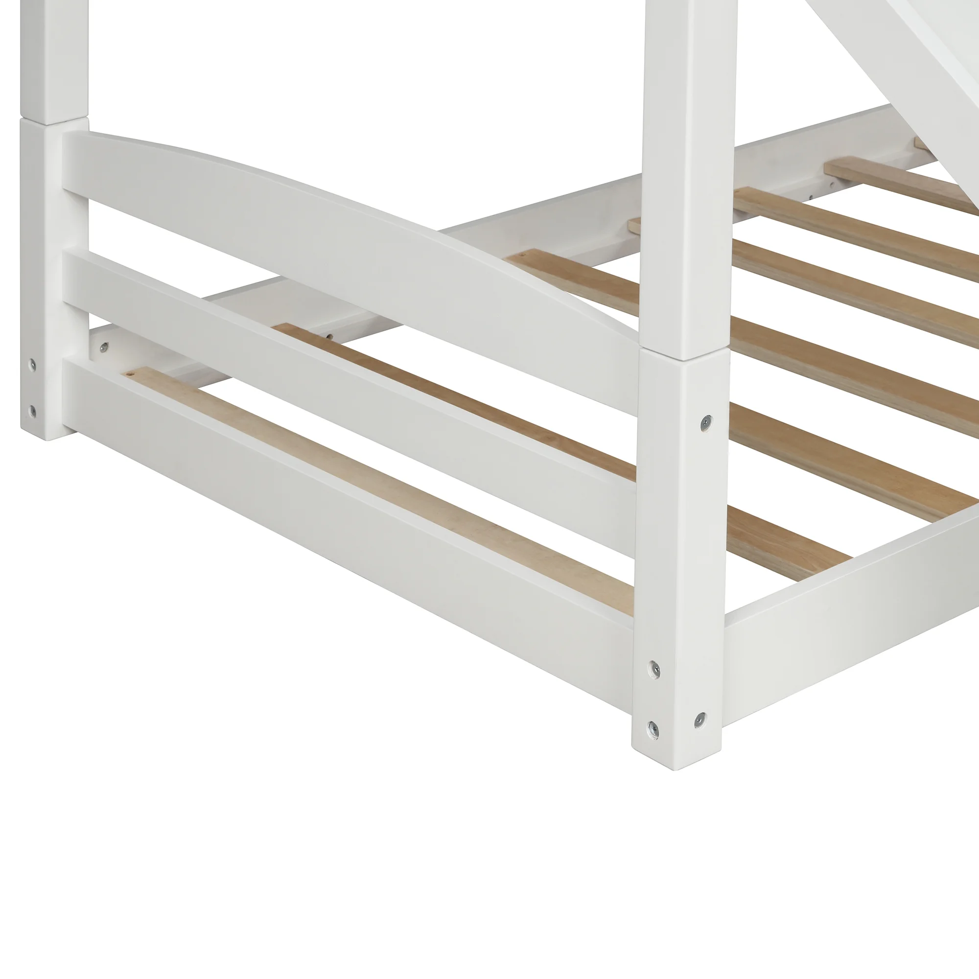 White Twin over Twin Low Bunk Bed with Slide and Ladder