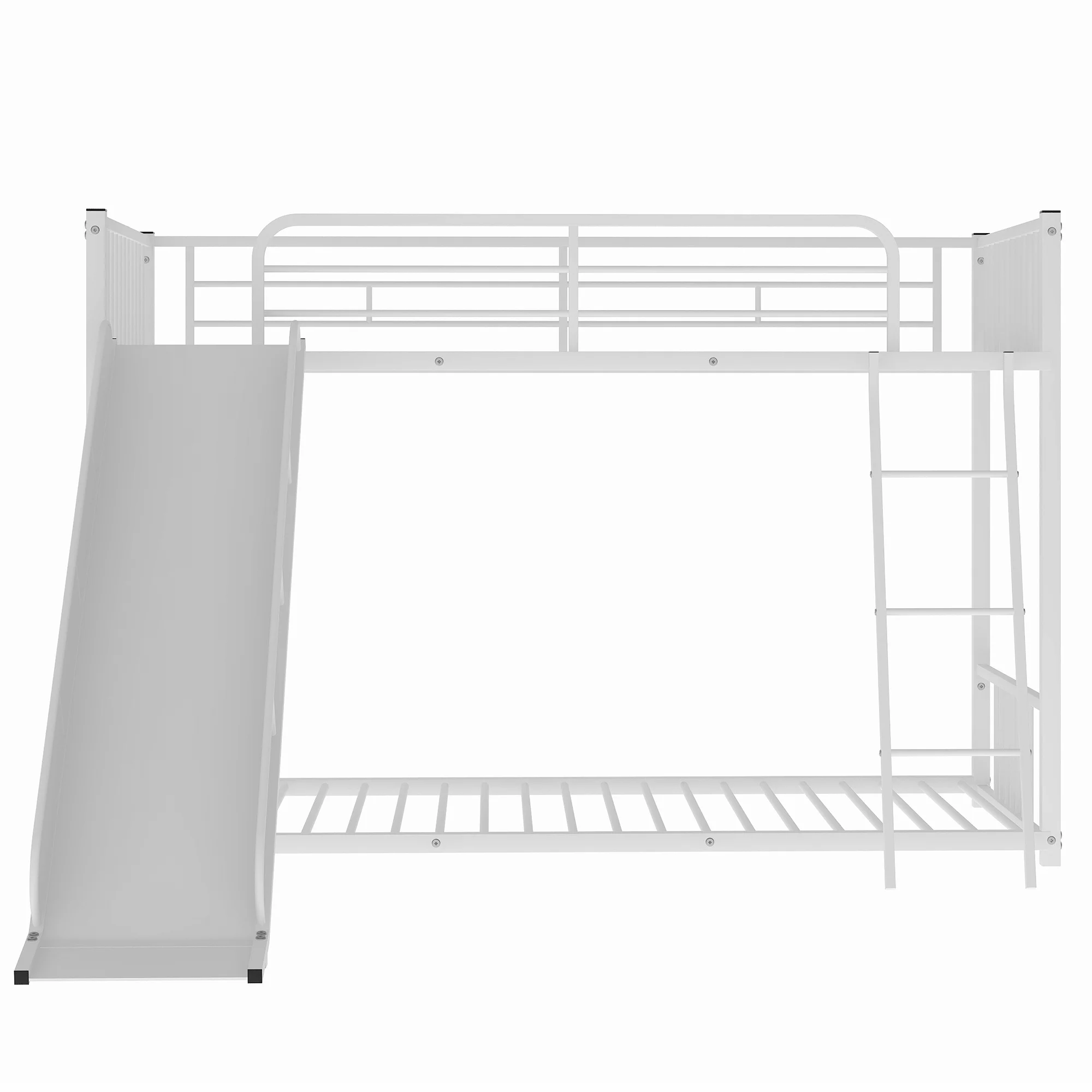 Nestfair White Twin over Twin Metal Bunk Bed with Slide
