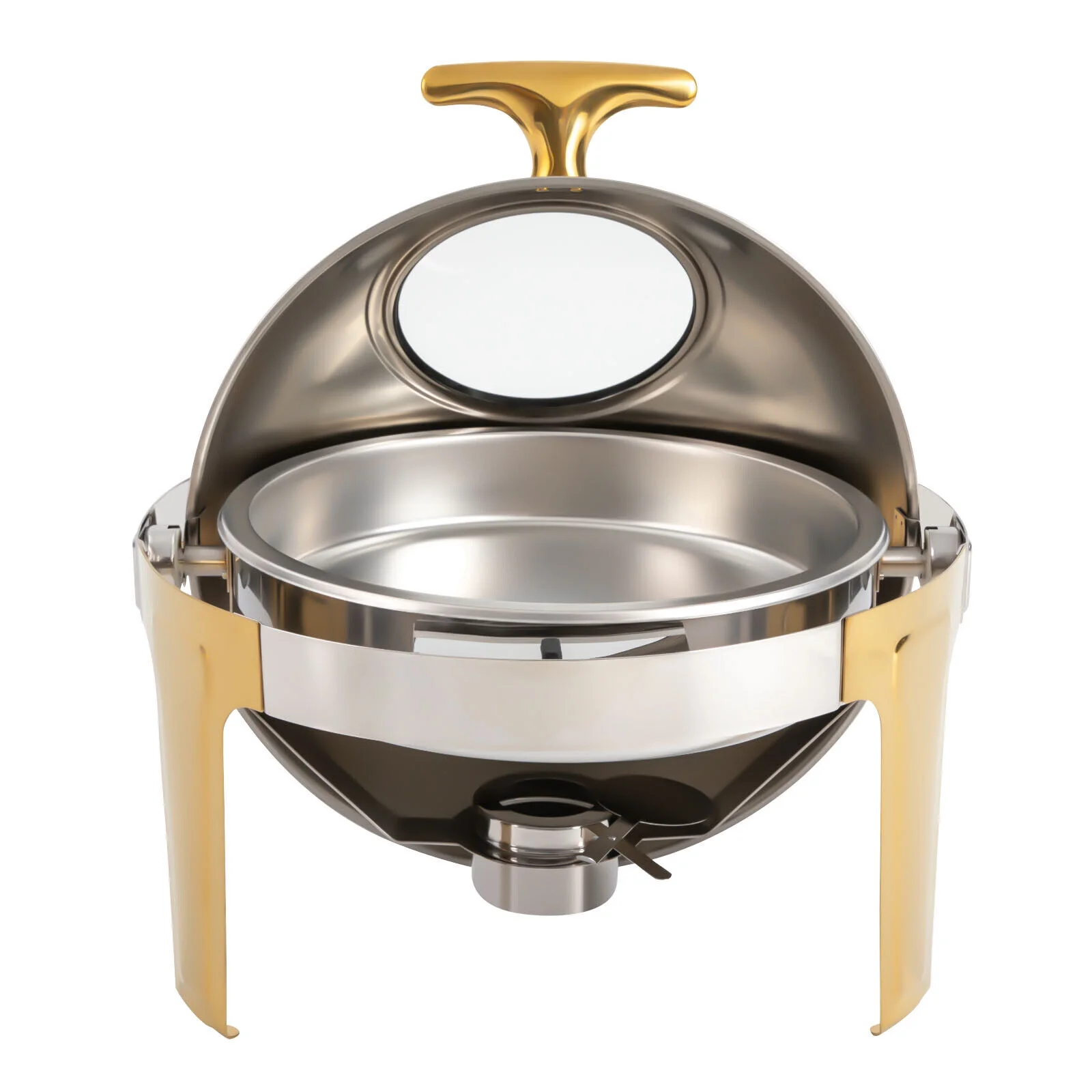 6.3 Quart Roll Top Chafing Dish Set Round Stainless Steel Buffet Warmer Chafer