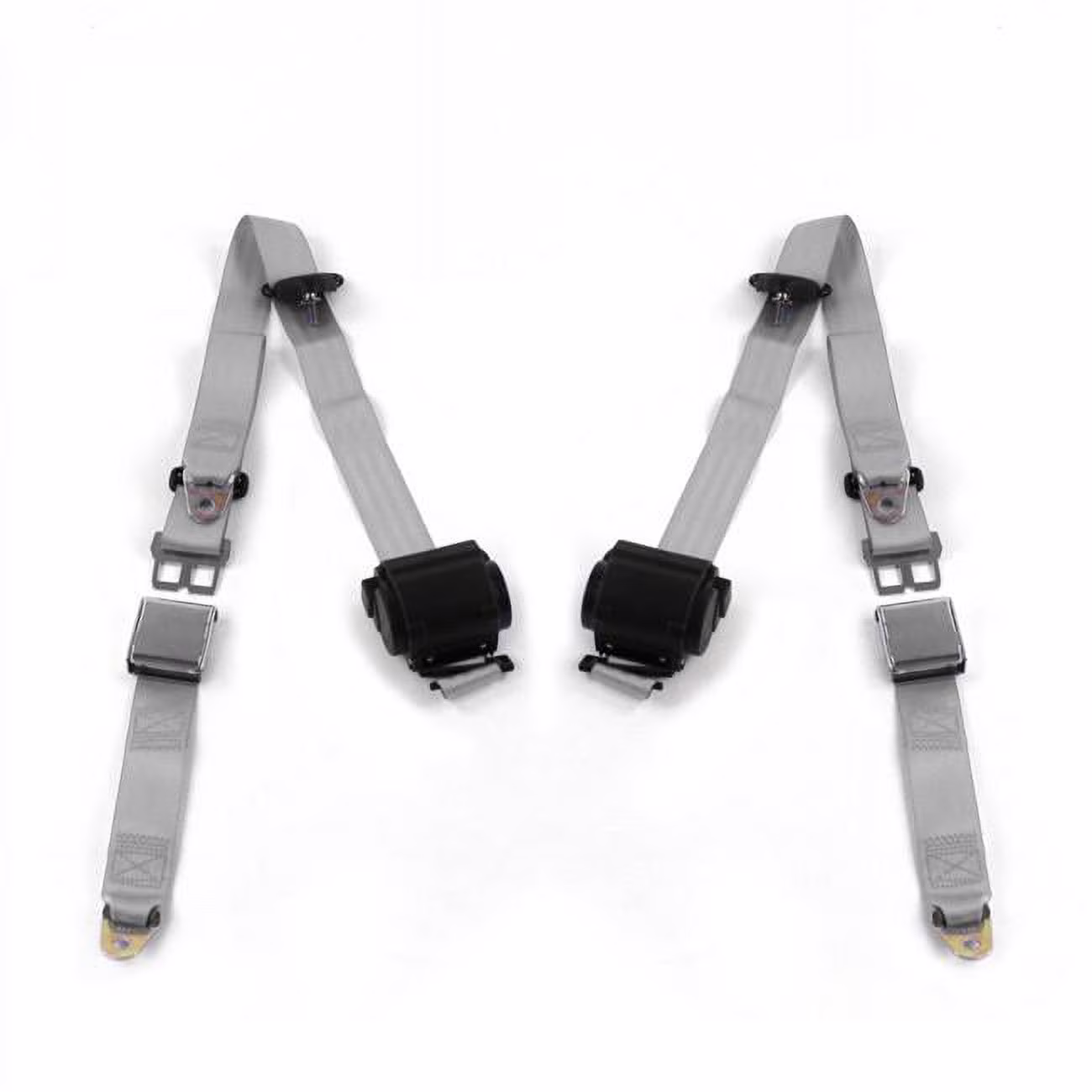 Airplane 3 Point Gray & Grey Retractable Bucket Seat Belt Kit for Ford Mustang 1979-1993v - 2 Belts