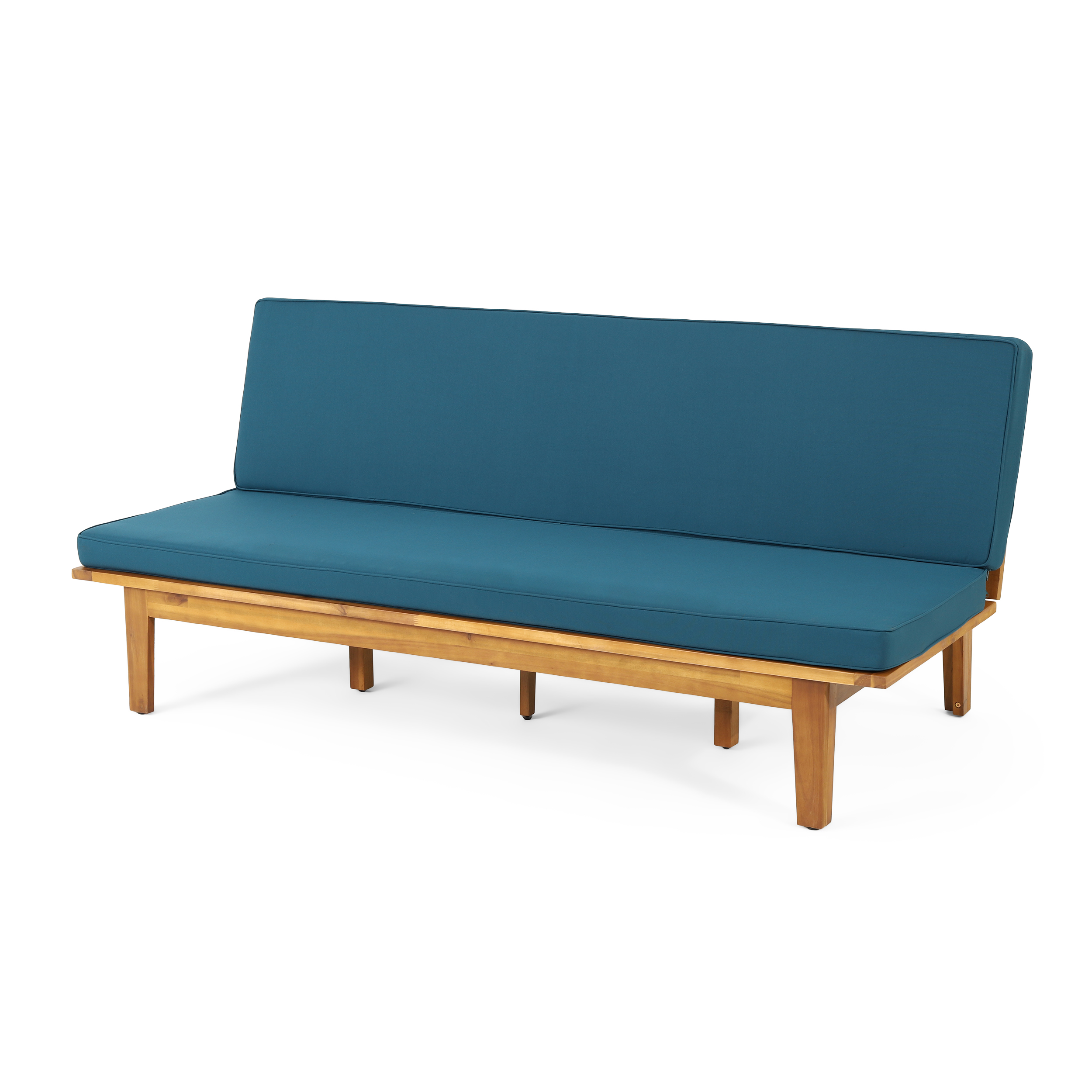Cavanaugh Acacia Wood Outdoor Convertible Daybed with Cushion, Teak and Dark Teal