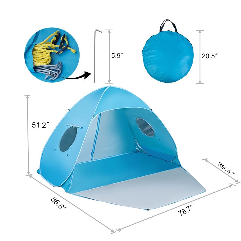 iCorer Extra Large Pop Up 3-Person Beach Tent, Light Blue