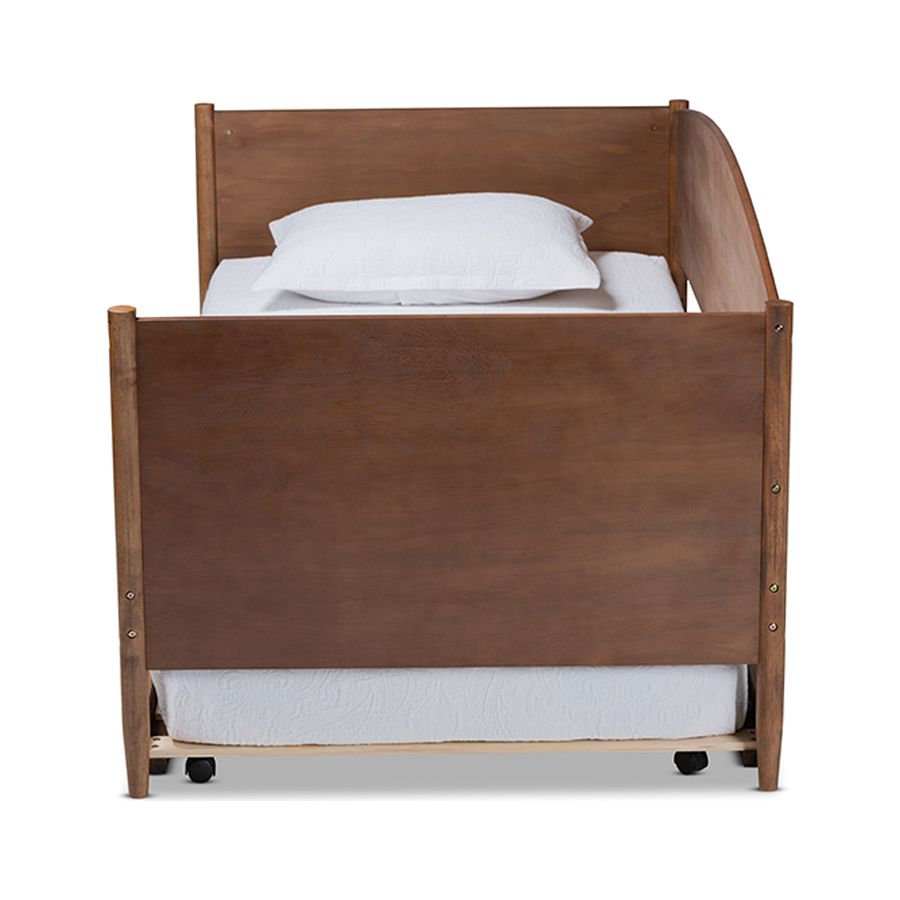 Baxton Studio Veles Mid-Century Modern Ash Wanut Finished Wood Daybed with Trundle