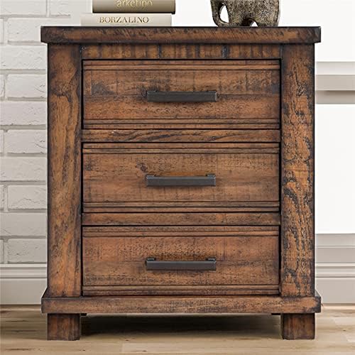 RUNFAYBIU 3-Drawer  Wood Cabinet  Solid Wood Farmhouse Nightstand  Fully Assembled Nightstand Drawer Chest  Solid Wood  for Bedroom Living Room  Rustic Brown