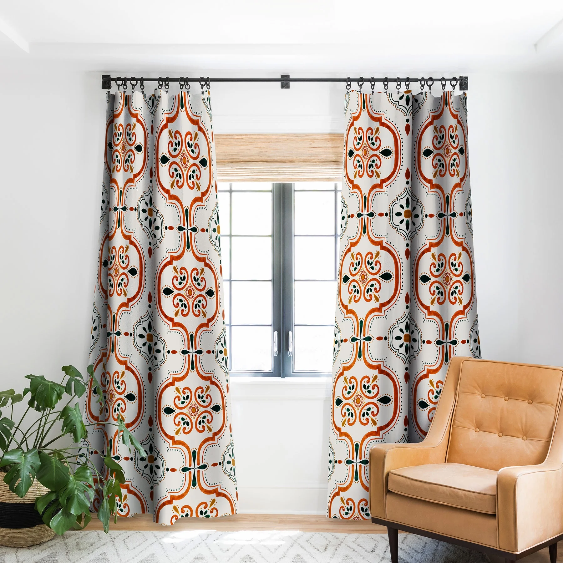 Society6 Marta Barragan Camarasa Andalusian Mosaic Pattern Blackout Curtain Single Panel White Modern 50