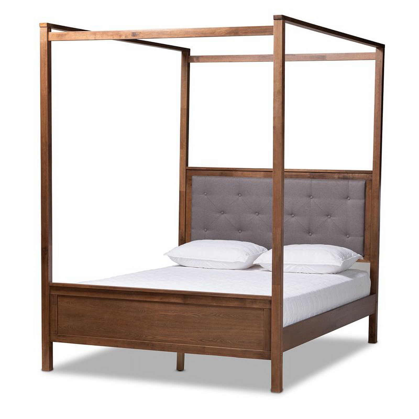 Bowery Hill Queen Size Grey Upholstered Walnut Finished Canopy Bed