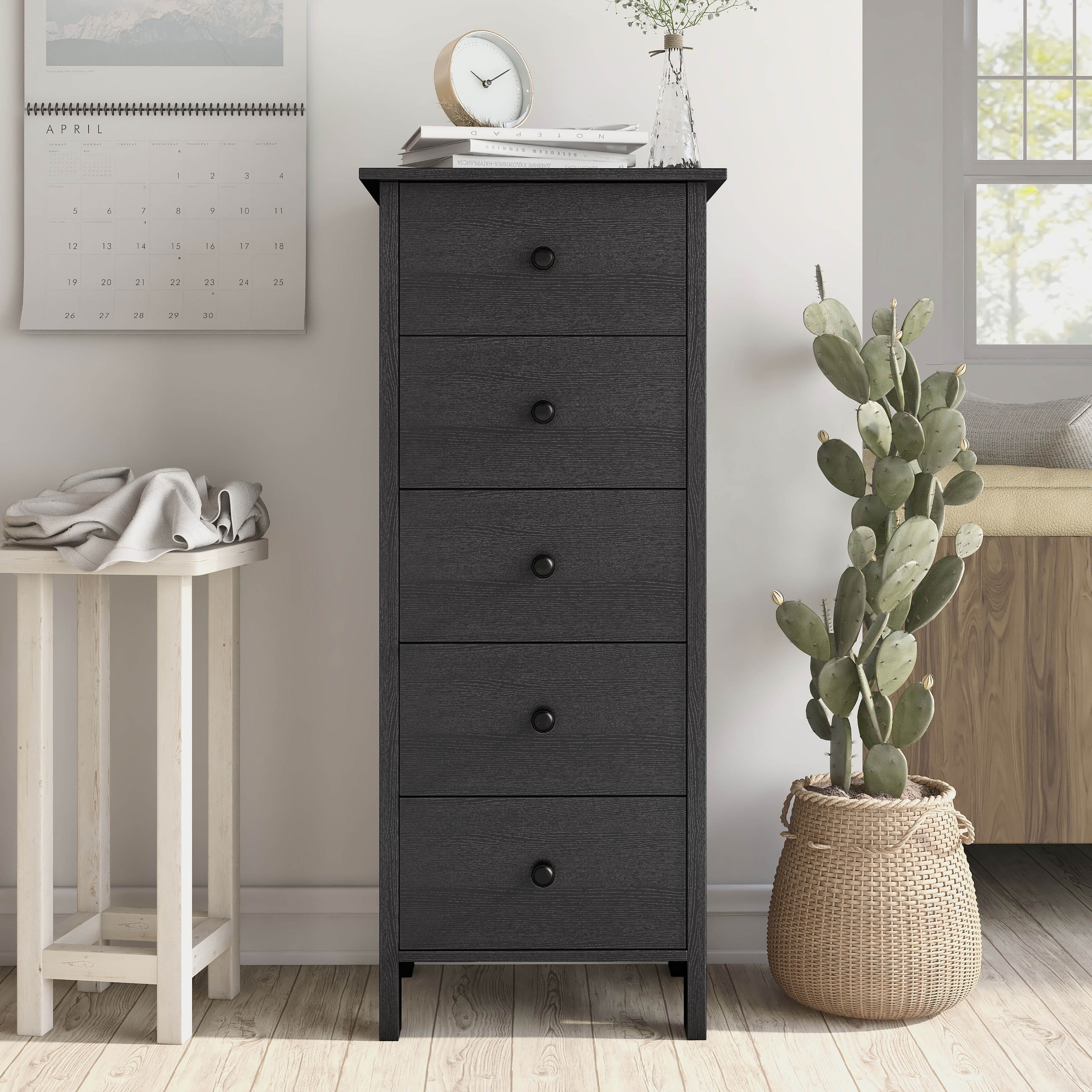Denhour DH BASIC Transitional 5-Drawer Neutral Chest by  Black