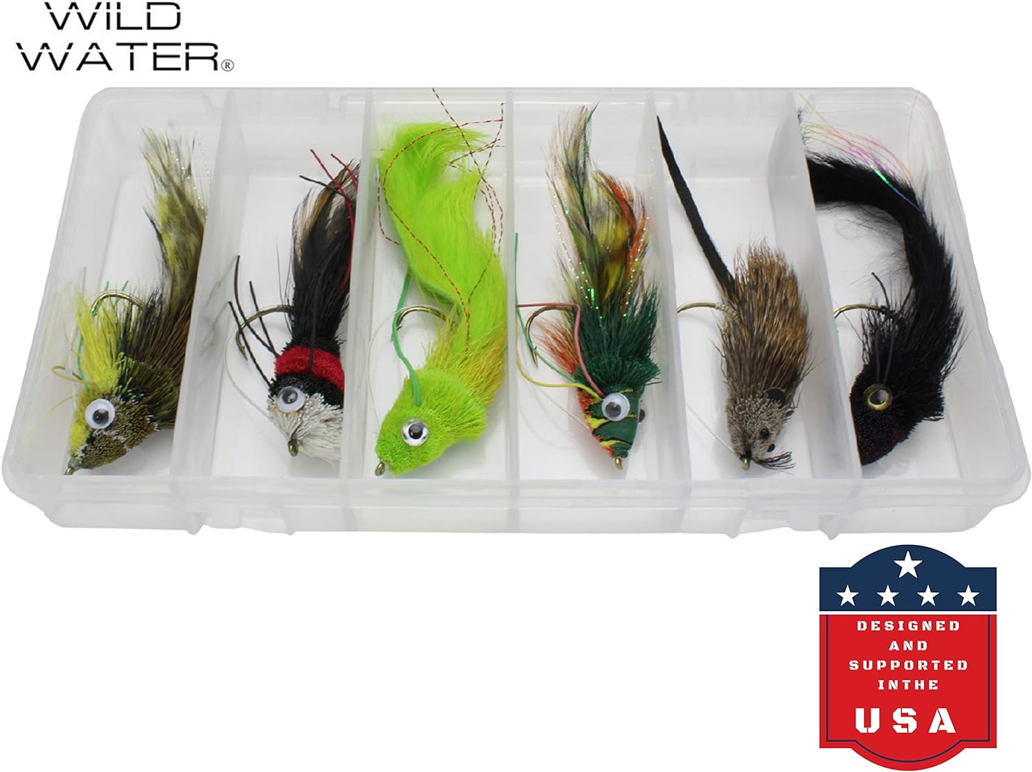 Fly Fishing 6 Top Water Deer Hair Fly Assortment With Large Section Clear Fly Box For Bass, Trout, Pike