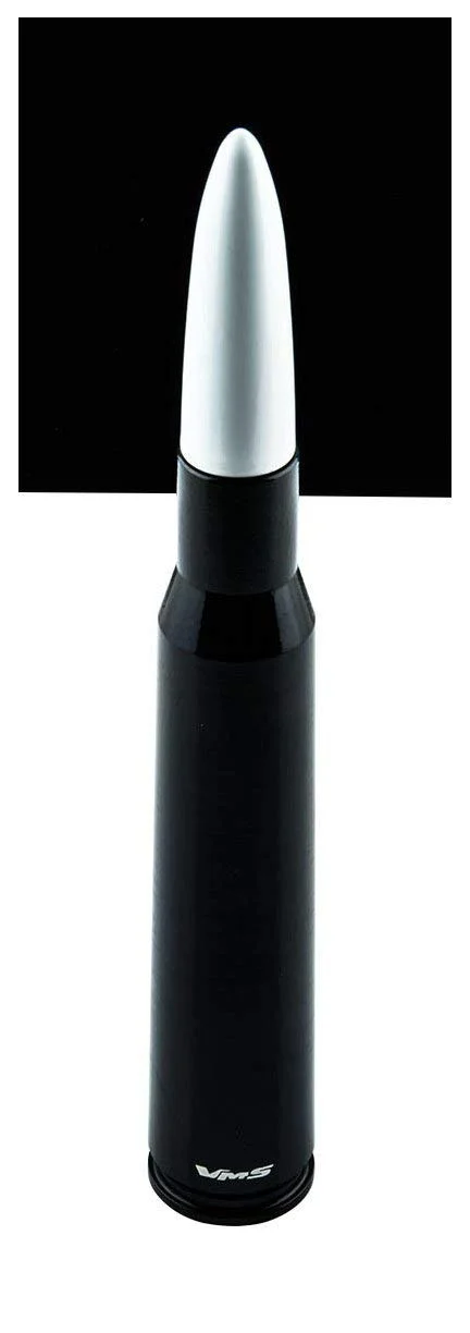 50 Cal Caliber BLACK WHITE TIP BULLET ANTENNA Heavy Gauge CNC Machined Billet Aluminum Short for CHEVY SILVERADO 1500 2500 3500 07-17 2007-2017