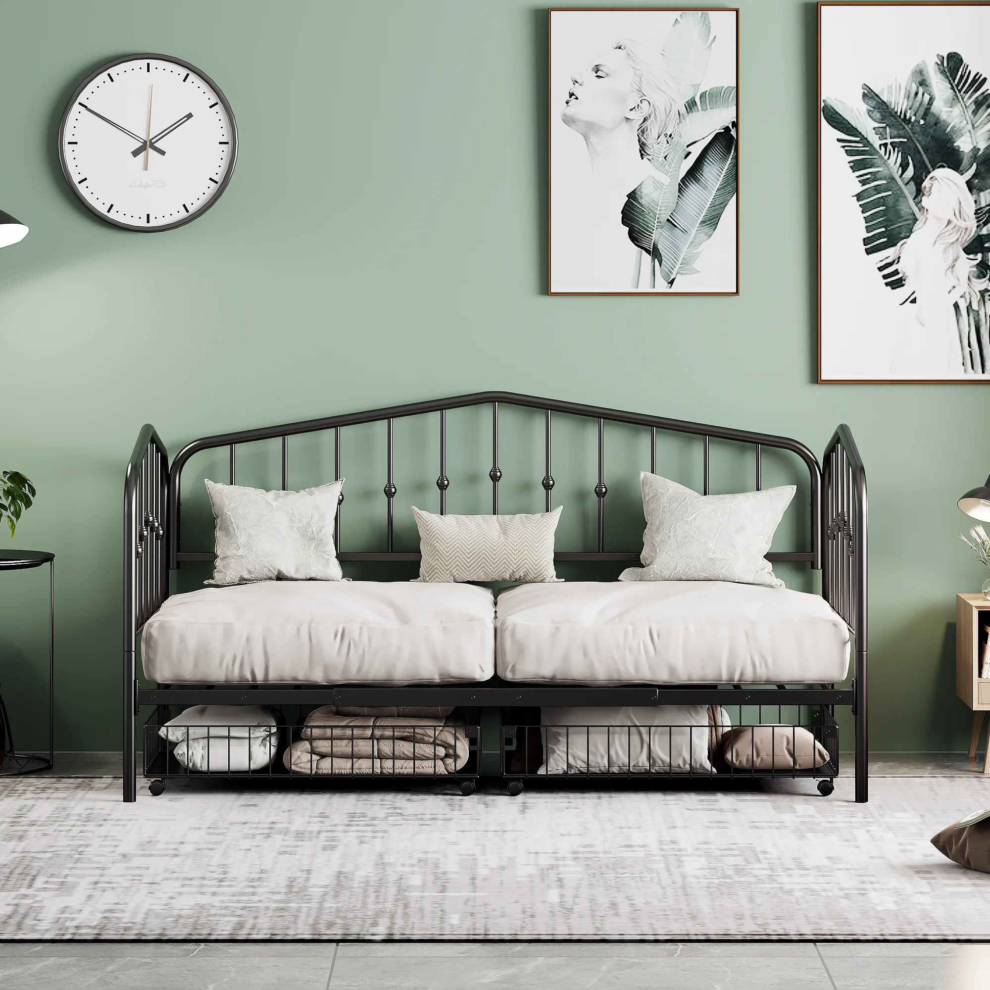 CoSoTower Twin Size Stylish Metal Daybed with 2 Drawers, Black